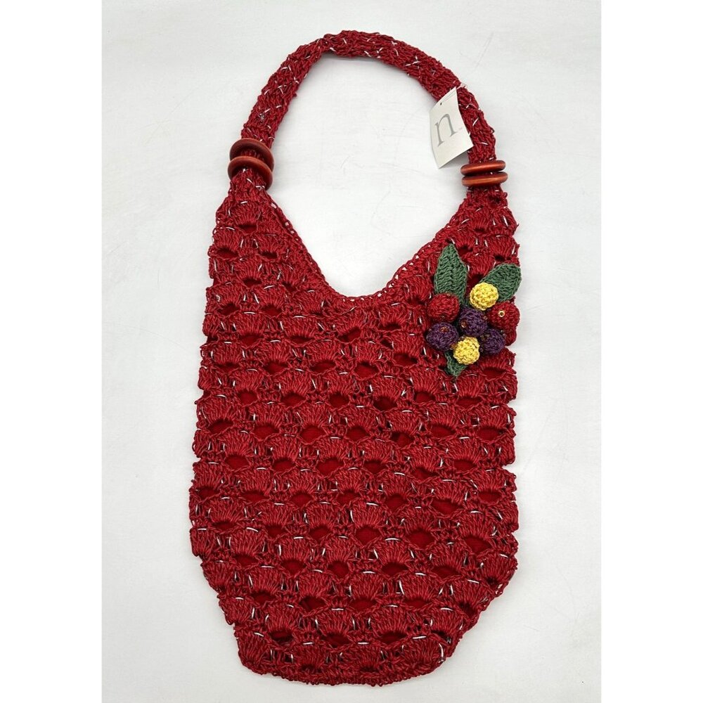 Nicole Lee Tote Womens Crochet Shoulder Bag Floral Inner Pocket Red NWT